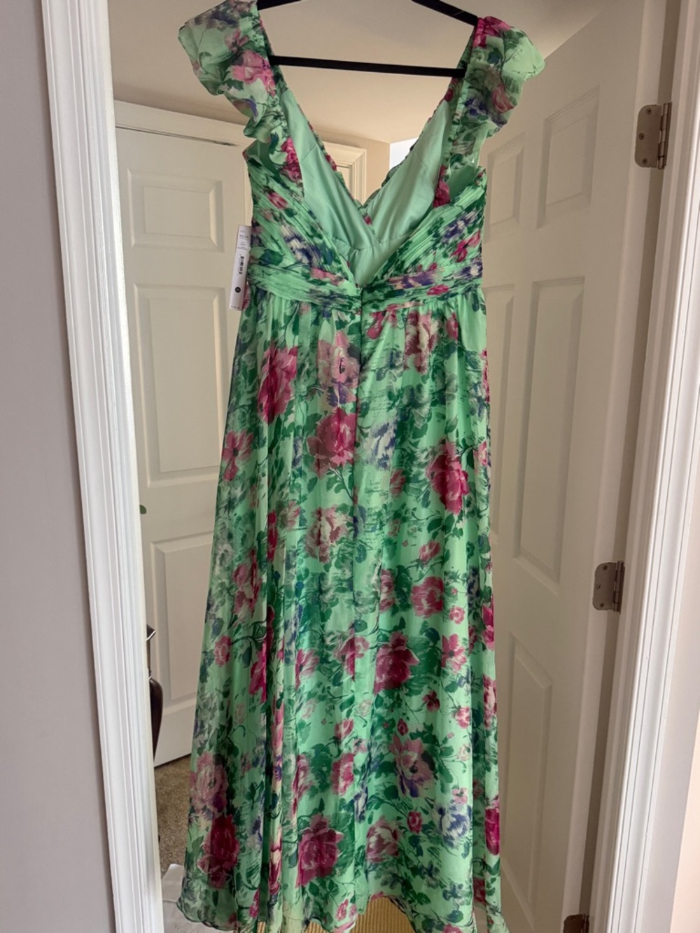 Aqua Mint Floral Maxi Dress with Pink & Green Accents - Picture 3 of 4